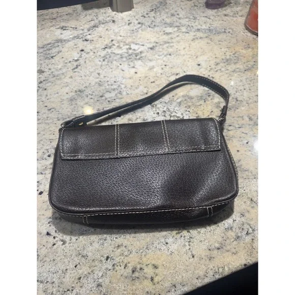 Kate Spade New York Brown Leather Small Shoulder Bag Flap Red Lining - Picture 4 of 6